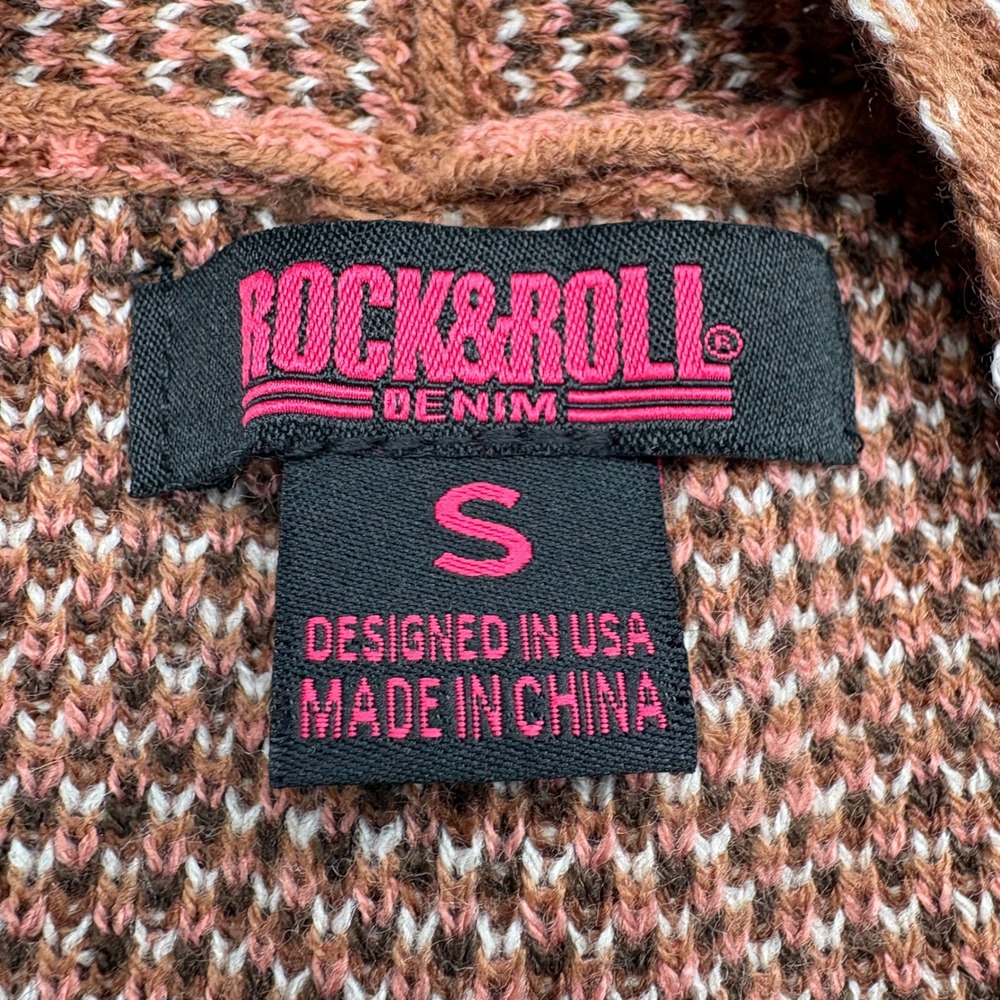 Rock & Roll Denim Duster Long Sweater Cardigan Small Aztec Southwestern Boho - Picture 2 of 8